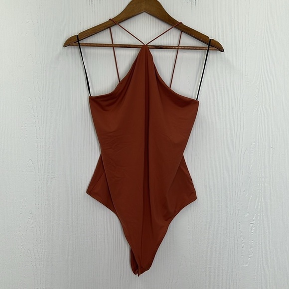 H&M - NWT Brick Red Polyester Jersey Sleeveless Thong Bodysuit Size Medium - Picture 9 of 14